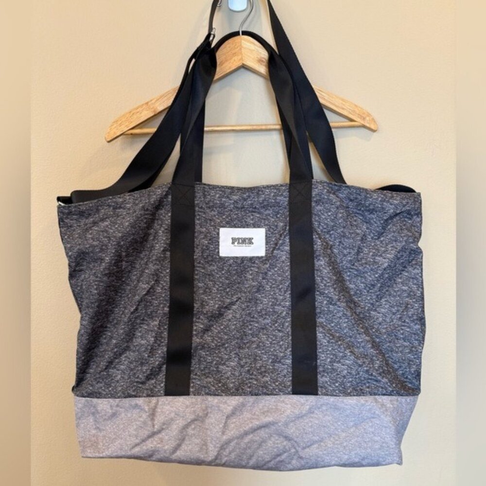 Vintage Victoria’s Secret PINK Large Gray Colorblock Tote Bag Beach Overnight